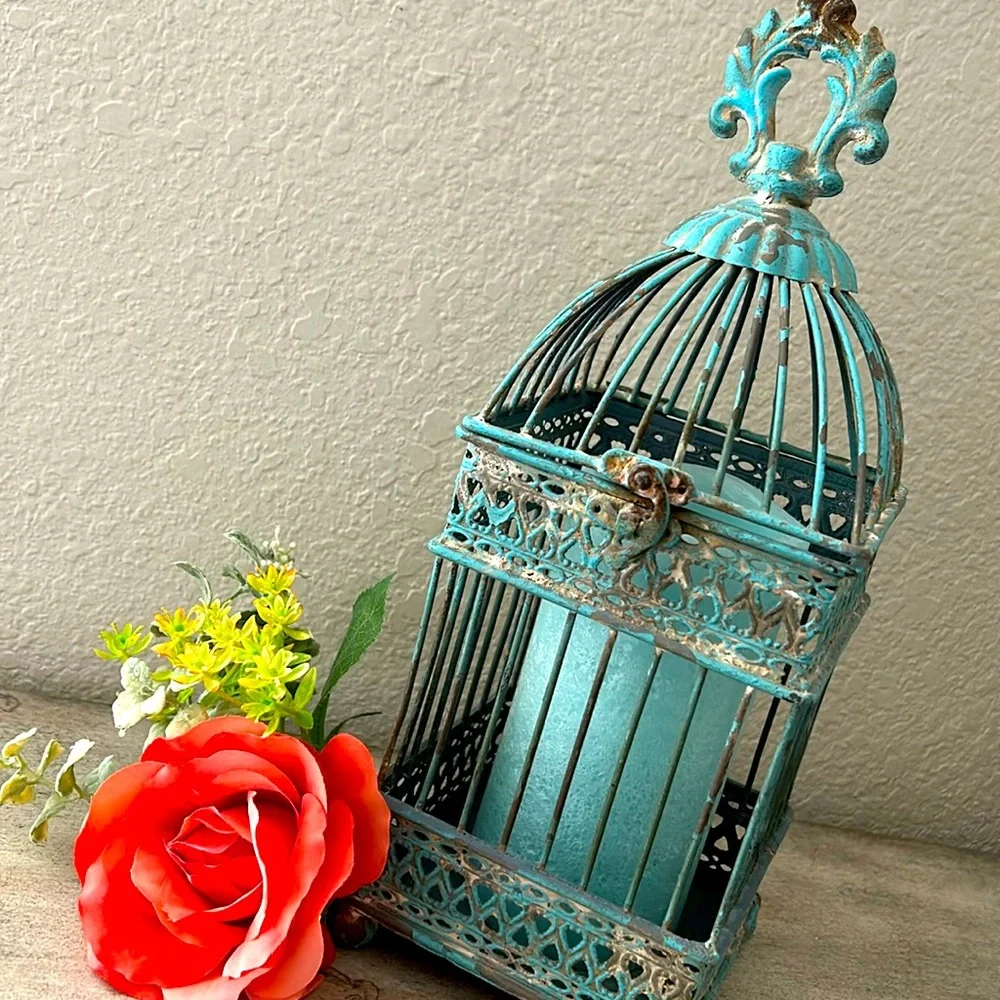 Vintage Inspired Shabby Chic Cottage Farmhouse Rustic Distressed aqua lantern